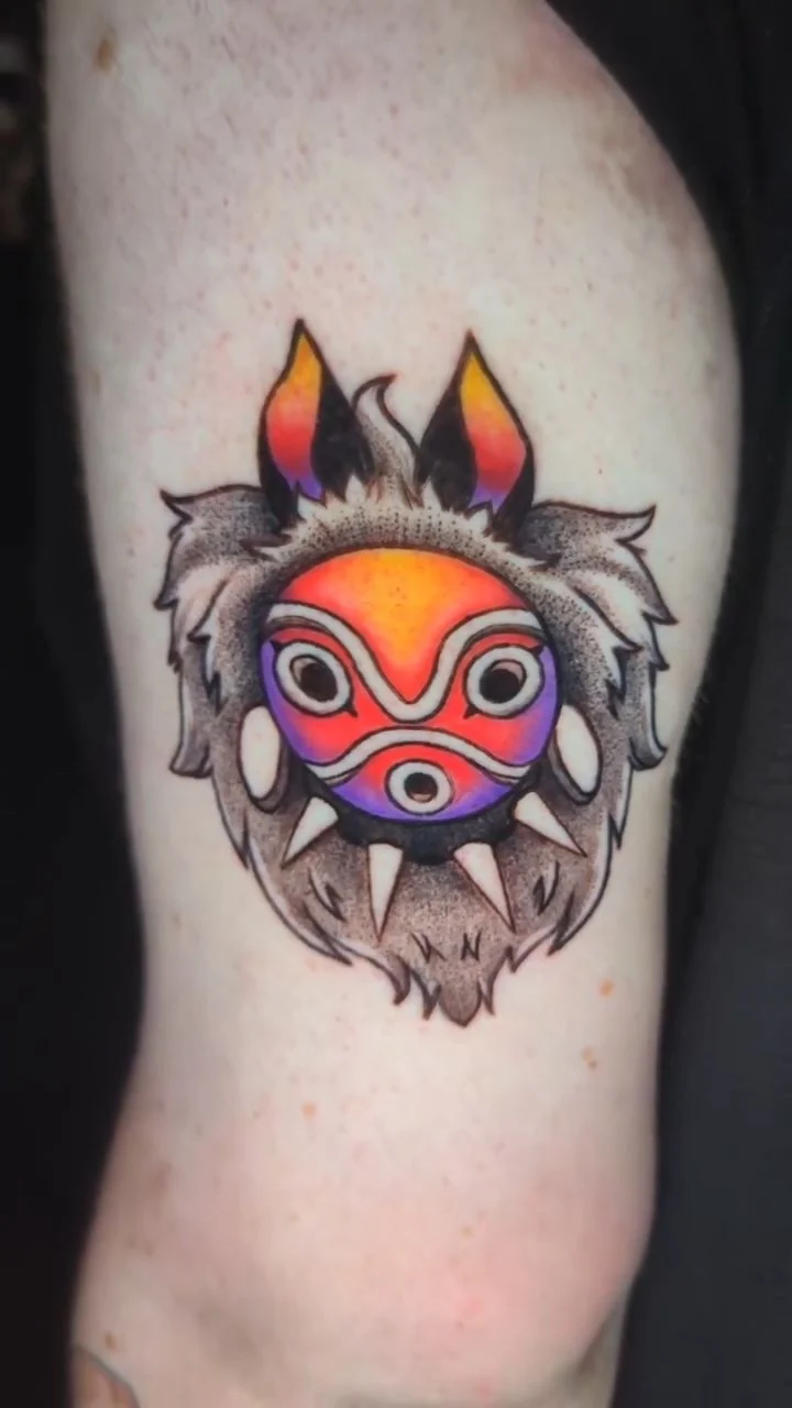 Color anime-inspired mask tattoo by Patty